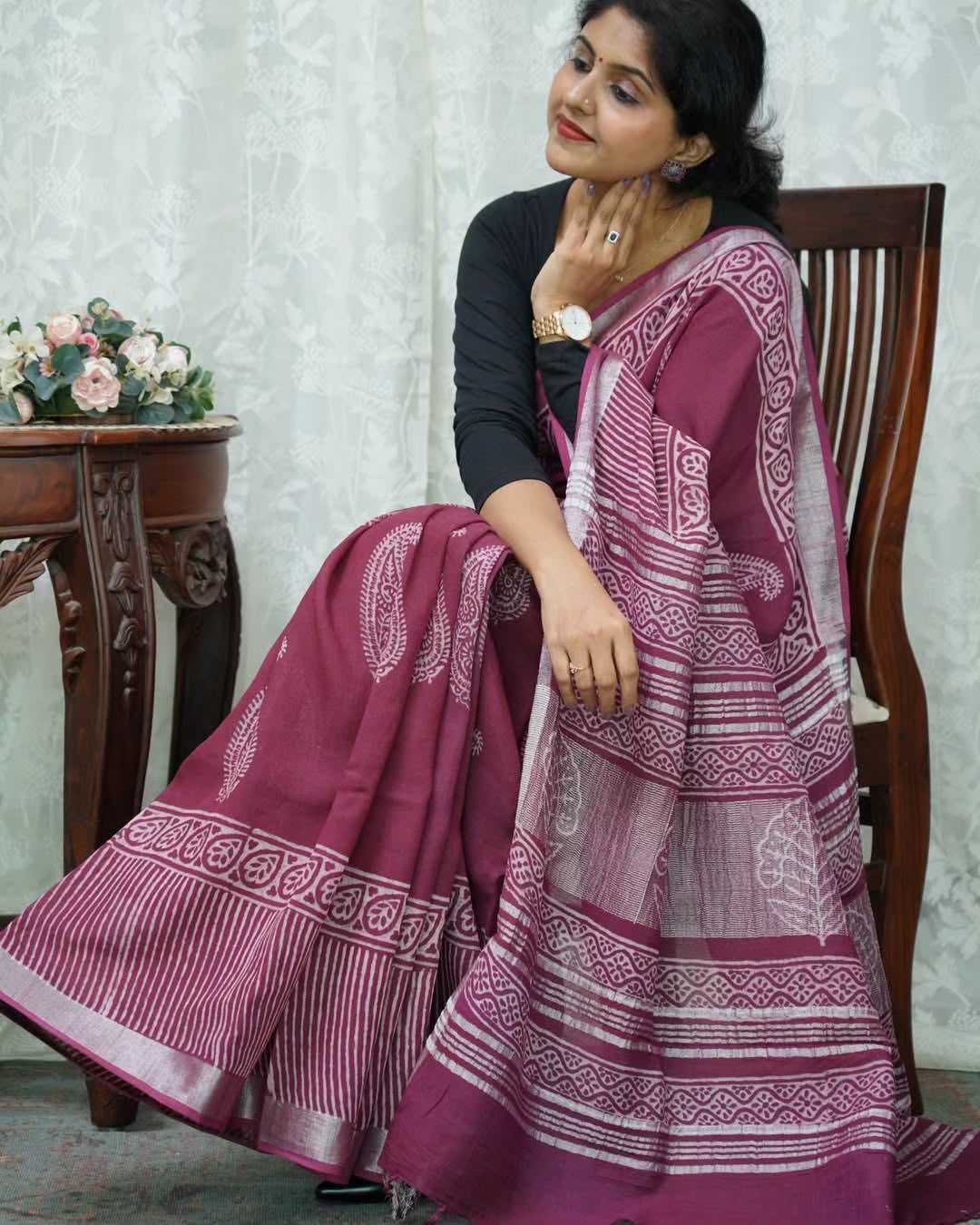 Linen Designer Saree