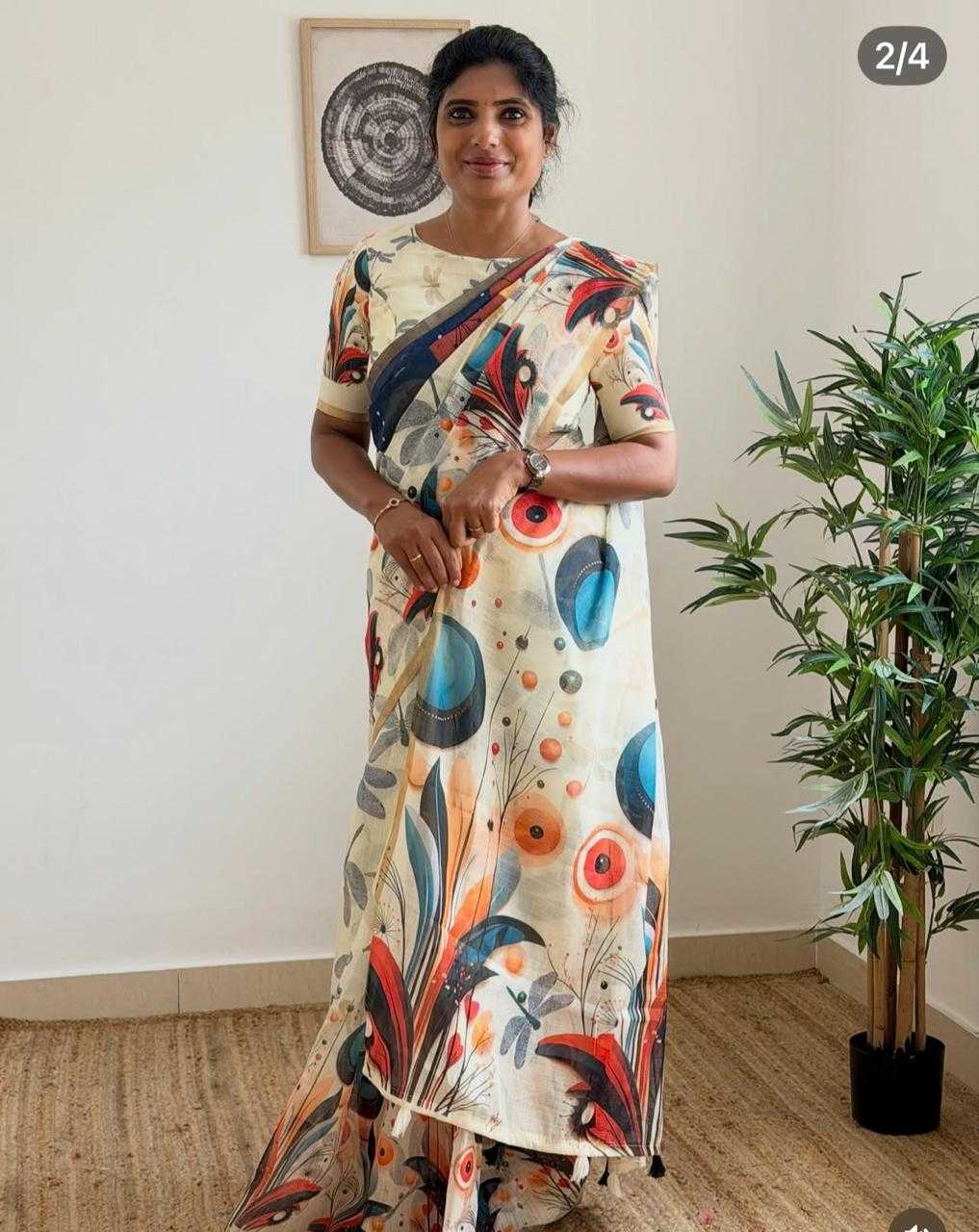 Linen Designer Saree in Grey