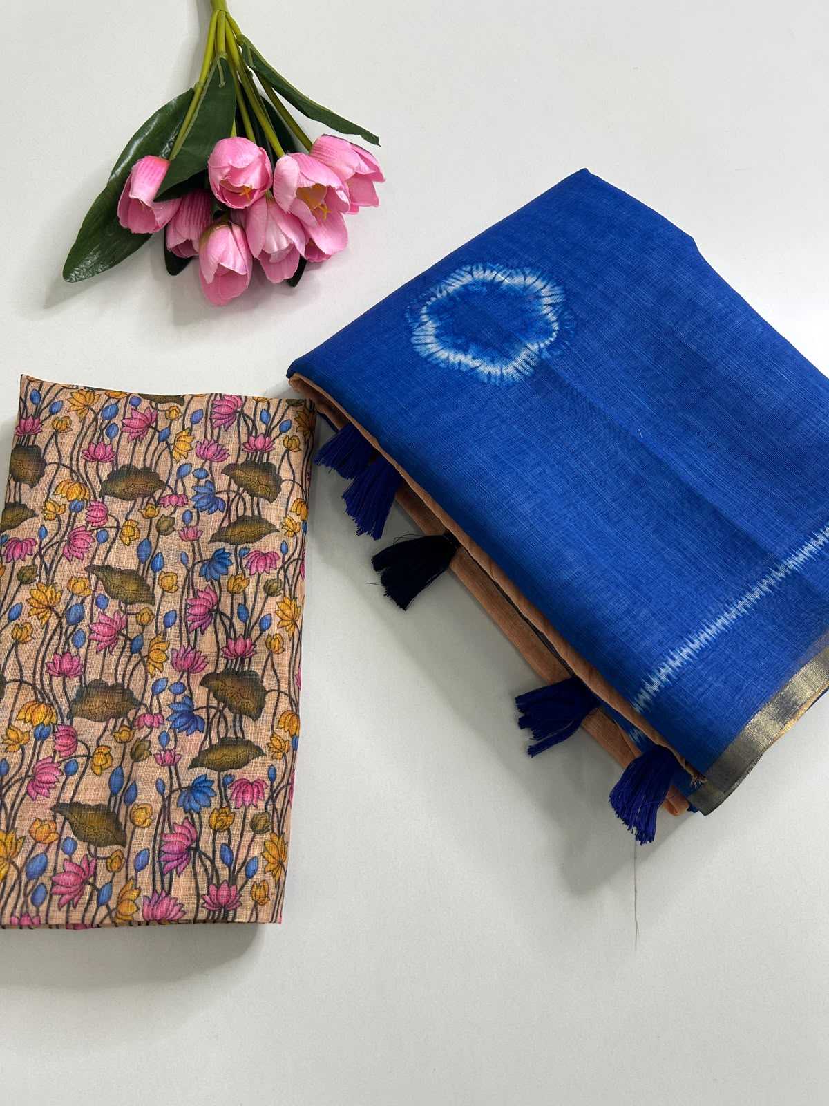 Linen Designer Saree in Baby Pink
