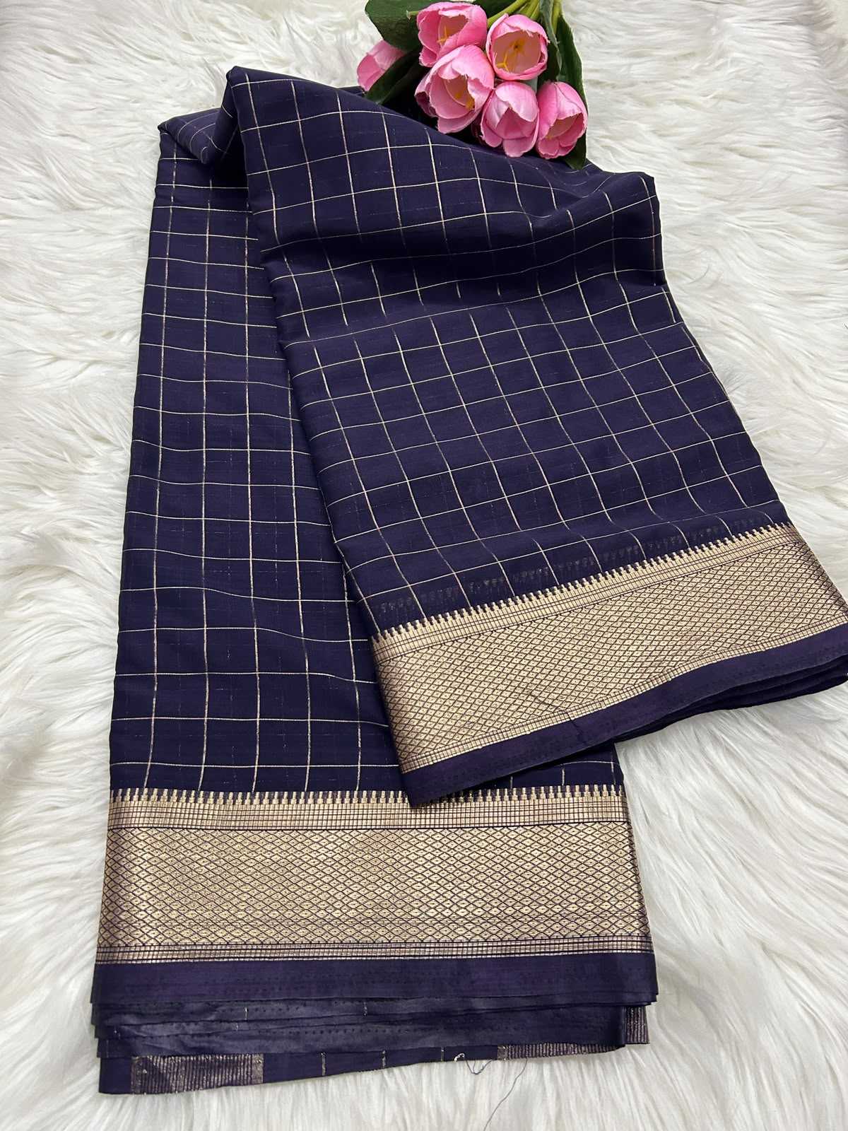 Liza Mysore Silk Saree in Navy Blue
