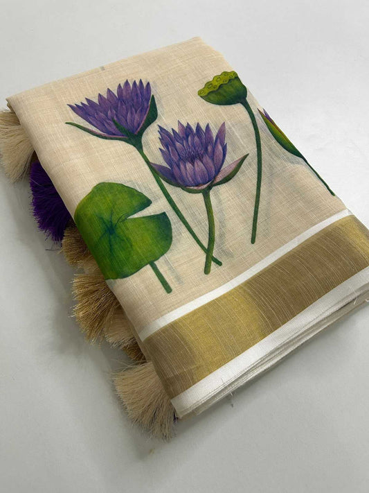 Onam Linen Soft Silk Saree