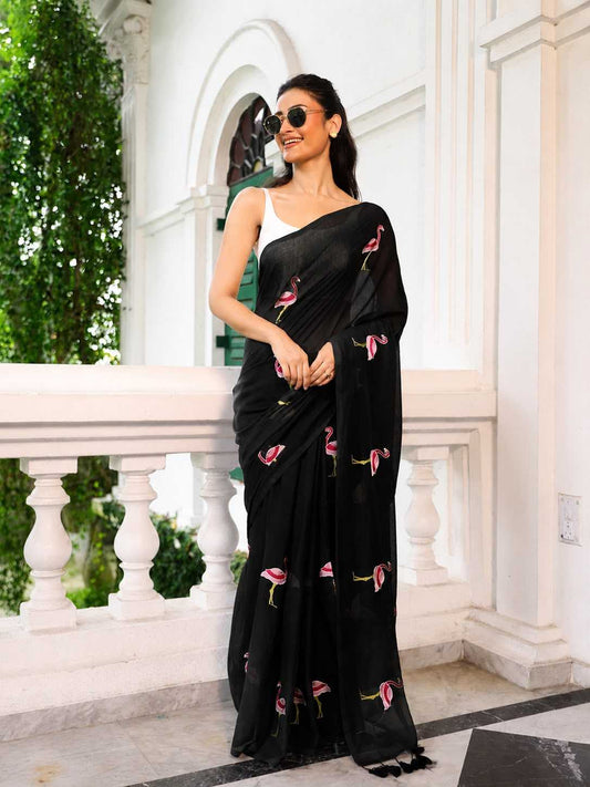 Chanderi Cotton Designer Saree in Black