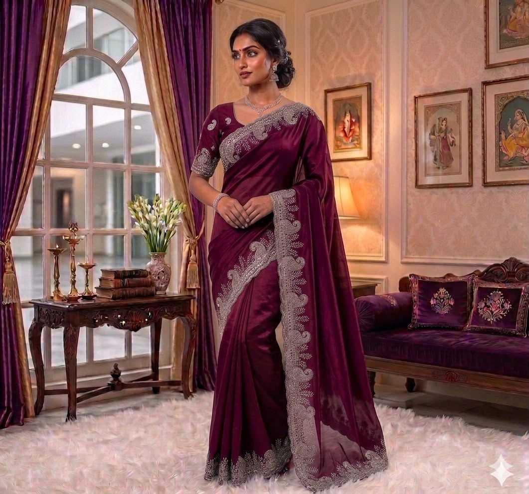 Aishi Space Silk Soft Saree in Purple