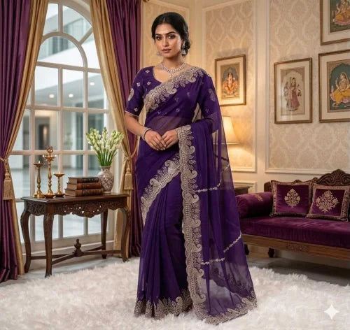 Aishi Space Silk Soft Saree in Purple