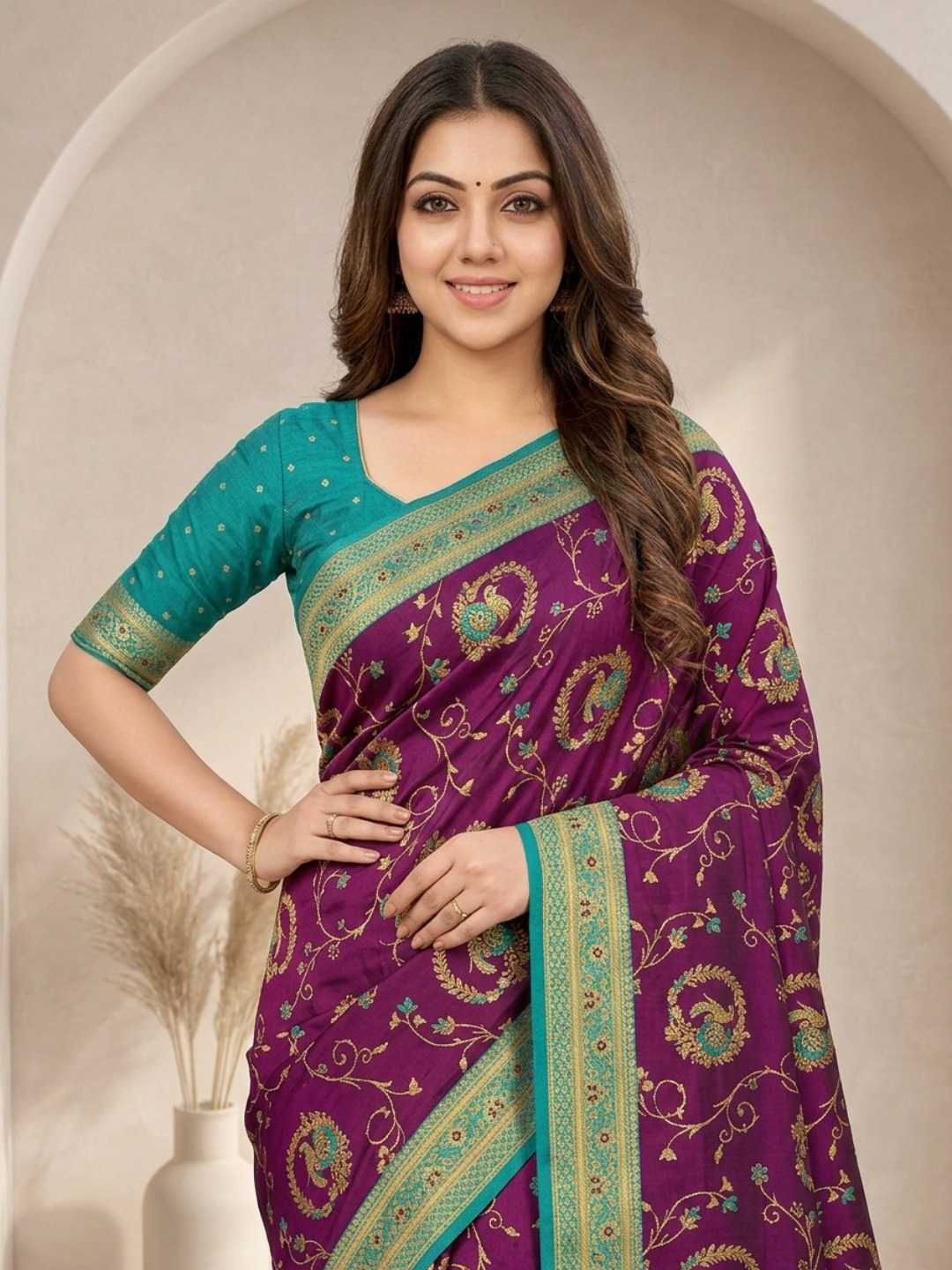 Mansi Banarasi Soft Silk Saree in Violet