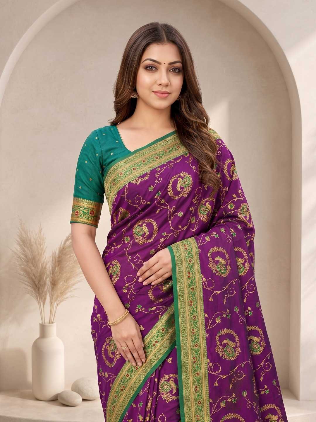 Mansi Banarasi Soft Silk Saree in Violet