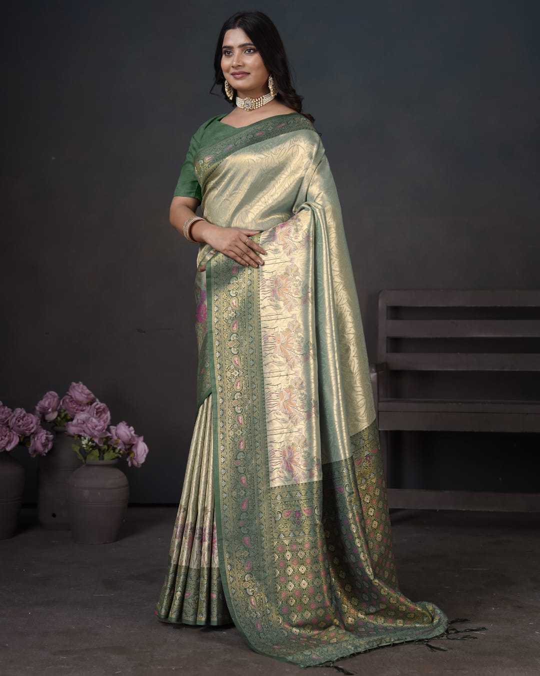 Sita Tissue Silk Soft Saree in Green