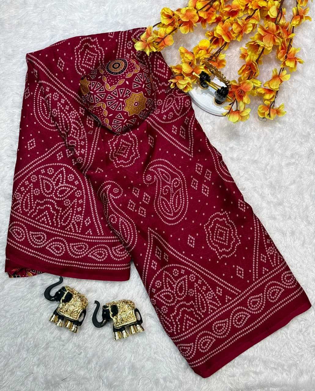 Keri Bandhej Dull Moss Designer Saree in Navy Blue