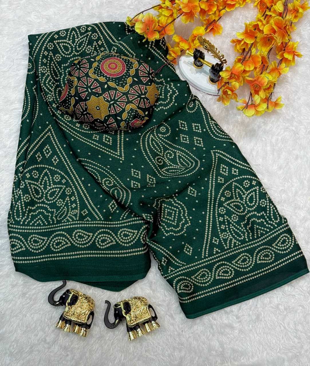 Keri Bandhej Dull Moss Designer Saree in Navy Blue