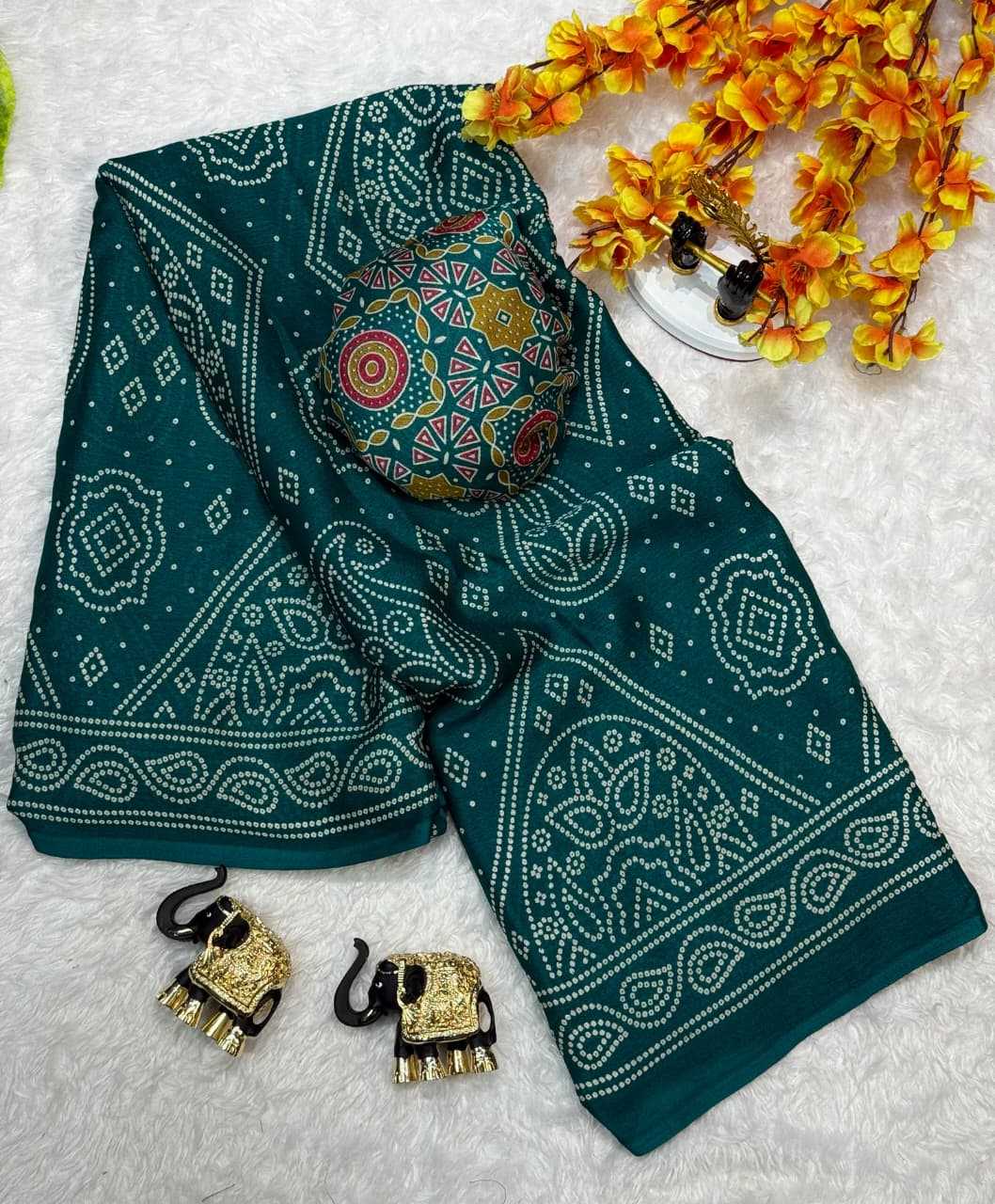 Keri Bandhej Dull Moss Designer Saree in Navy Blue