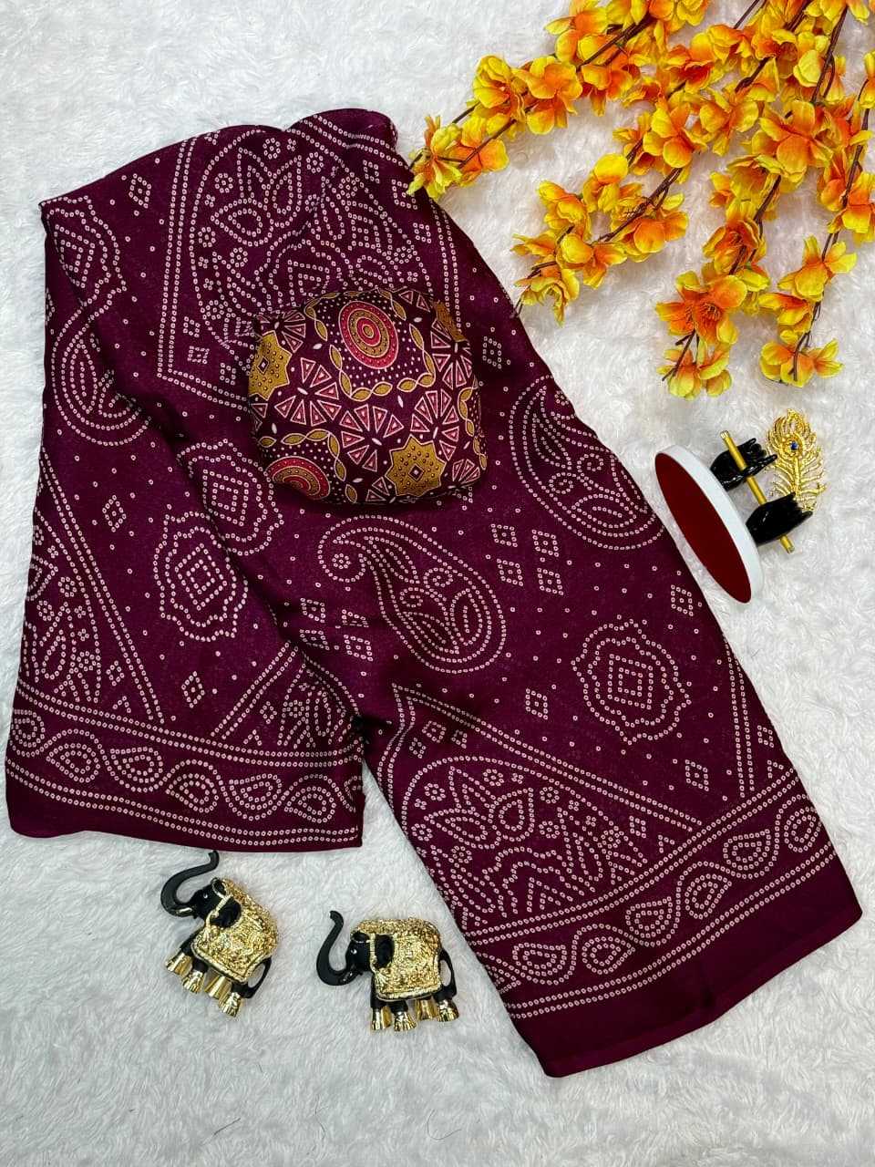 Keri Bandhej Dull Moss Designer Saree in Navy Blue