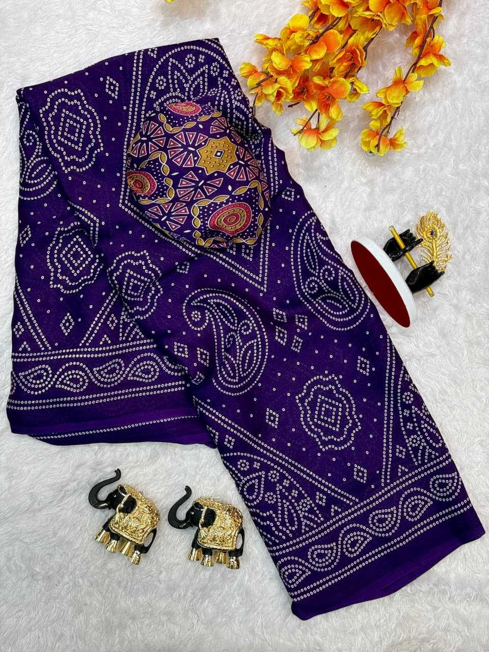 Keri Bandhej Dull Moss Designer Saree in Navy Blue