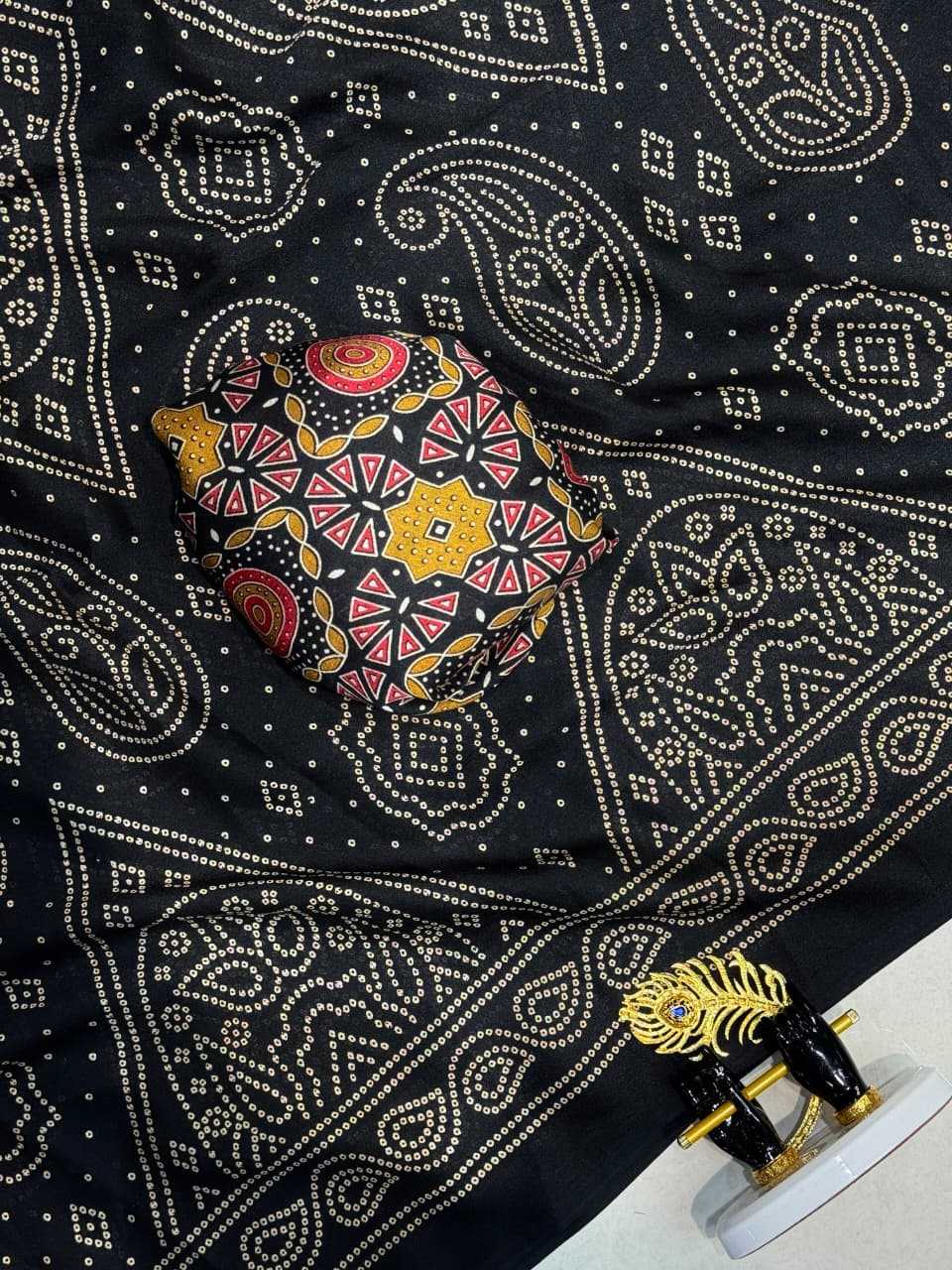 Keri Bandhej Dull Moss Designer Saree in Navy Blue