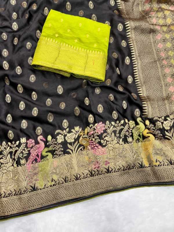 Eavy Satin Silk Zari Border Saree