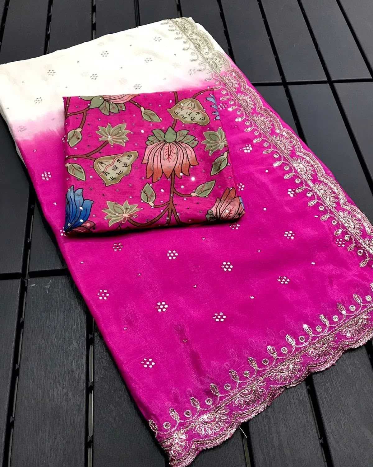 Heavy Chinnon Silk Designer Saree