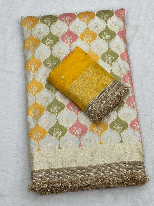 Wea Satin Silk Designer Saree in Yellow