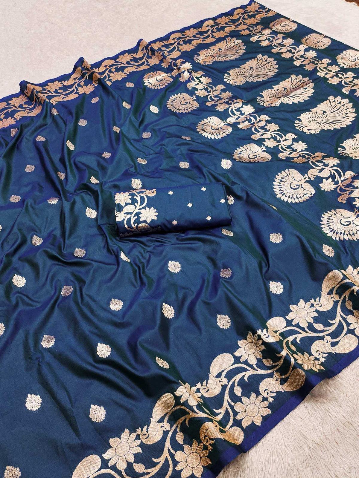 Banarasi Soft Silk Saree in Dark Green
