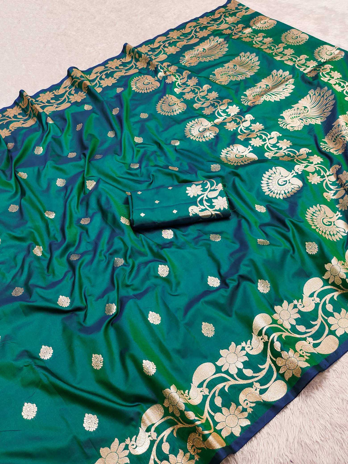 Banarasi Soft Silk Saree in Dark Green