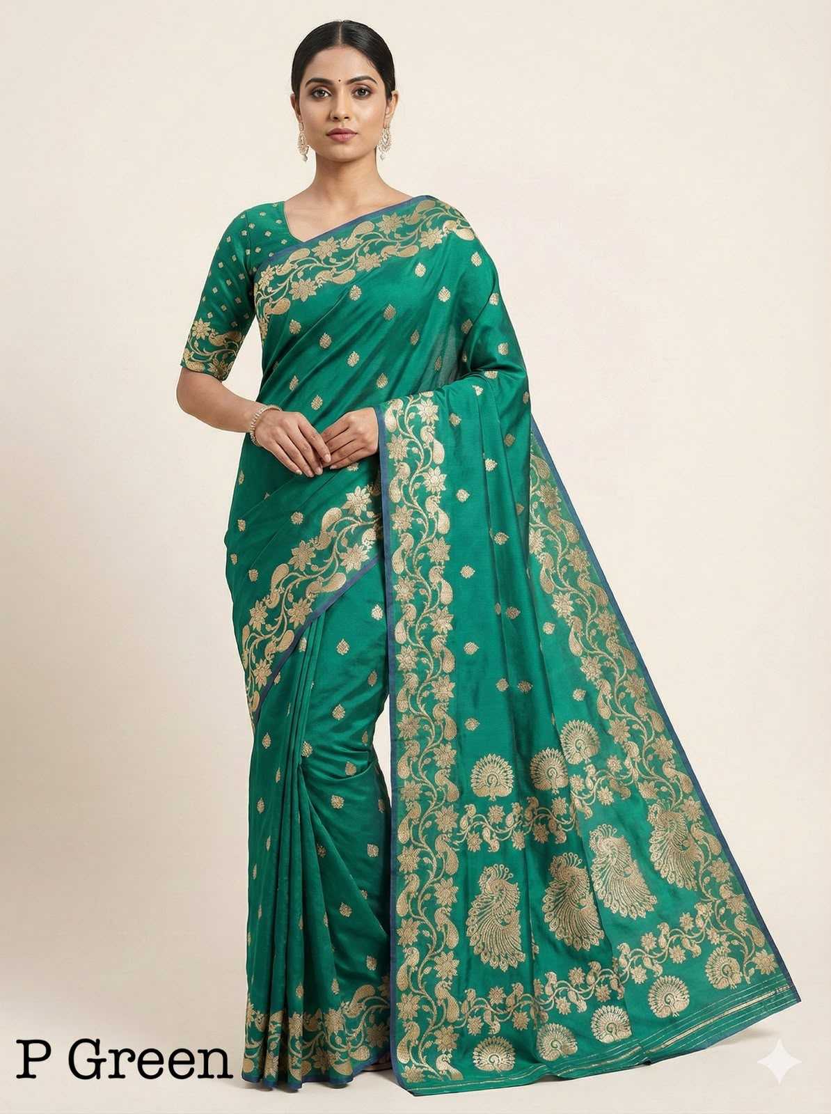 Banarasi Soft Silk Saree in Dark Green