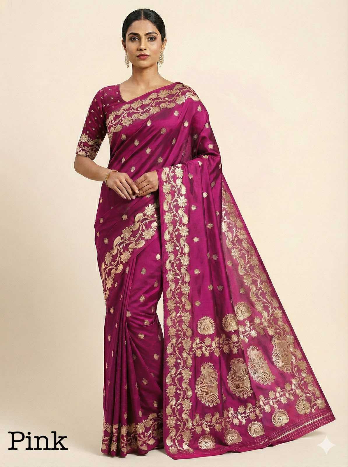 Banarasi Soft Silk Saree in Dark Green