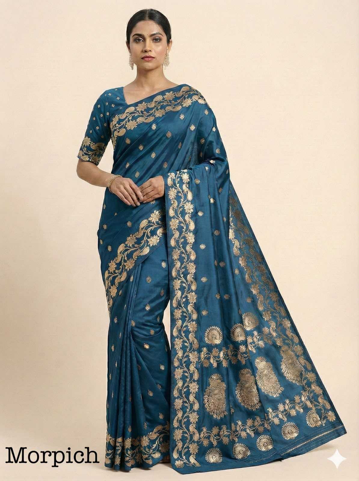 Banarasi Soft Silk Saree in Dark Green