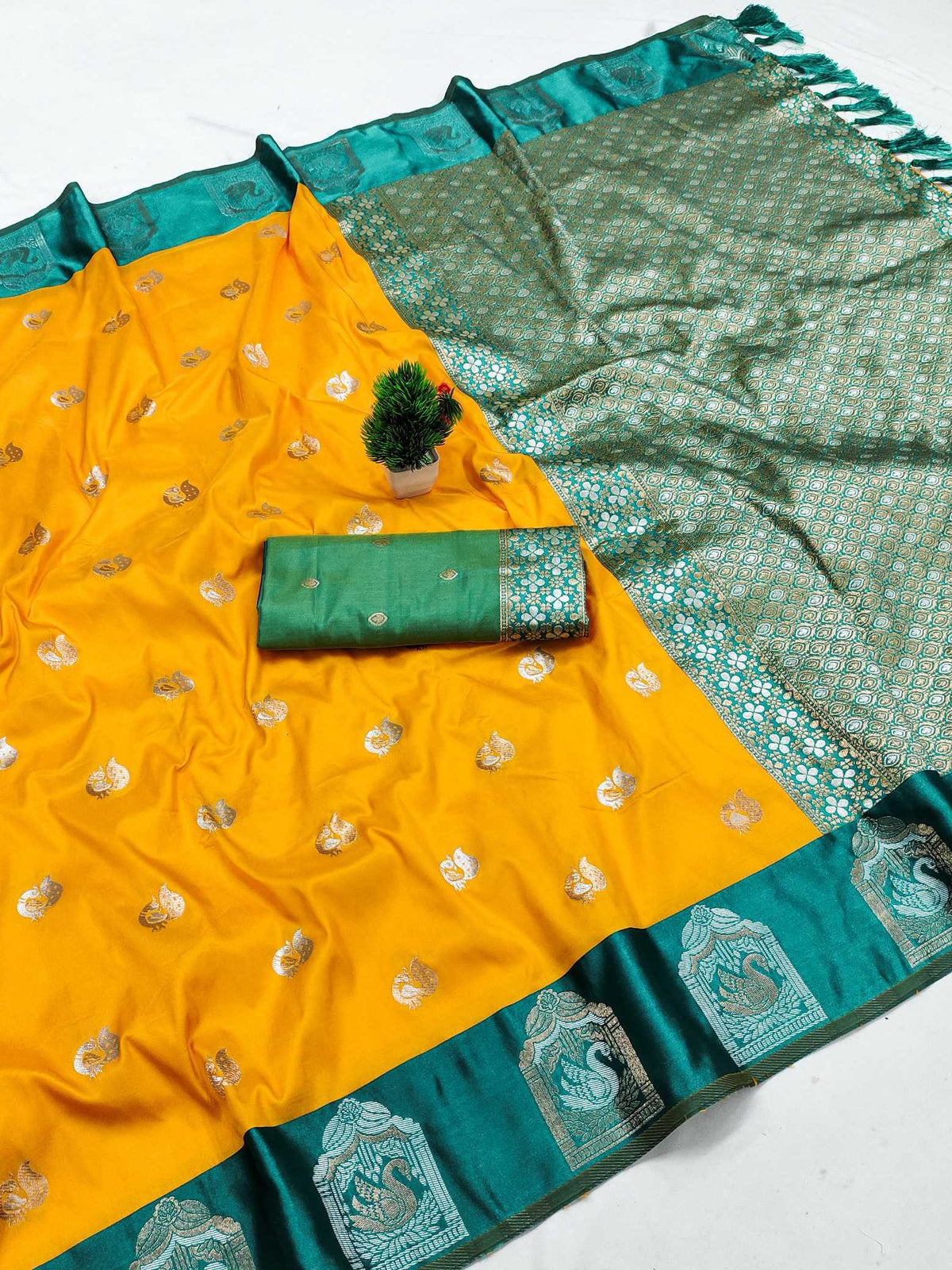Anaya Banarasi Soft Silk Saree in Yellow