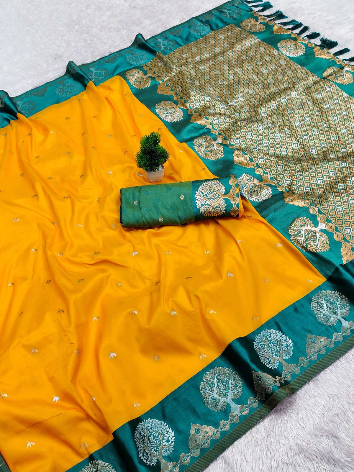 Anaya Banarasi Soft Silk Saree in Yellow