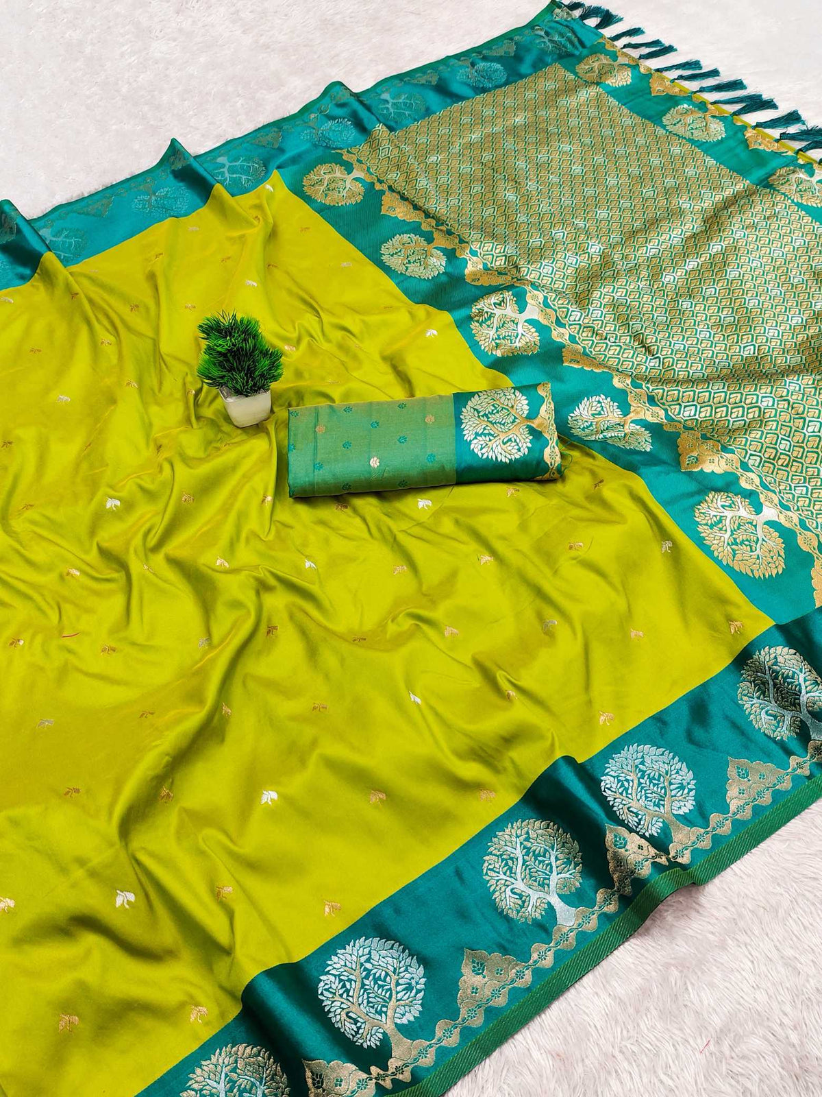 Anaya Banarasi Soft Silk Saree in Yellow