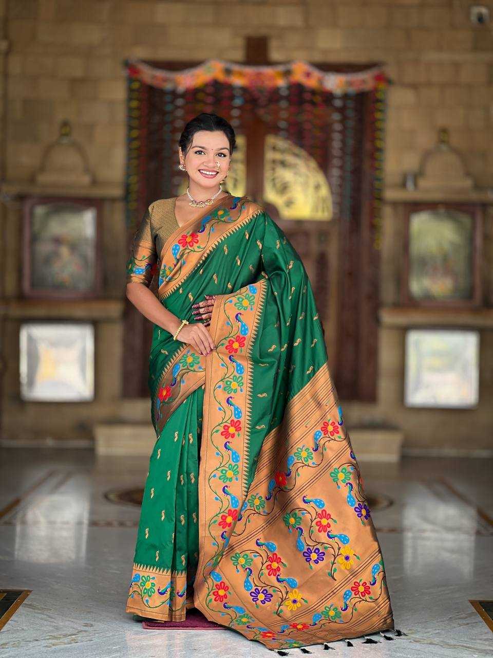 Anuradha Paithani Silk Saree in Rama
