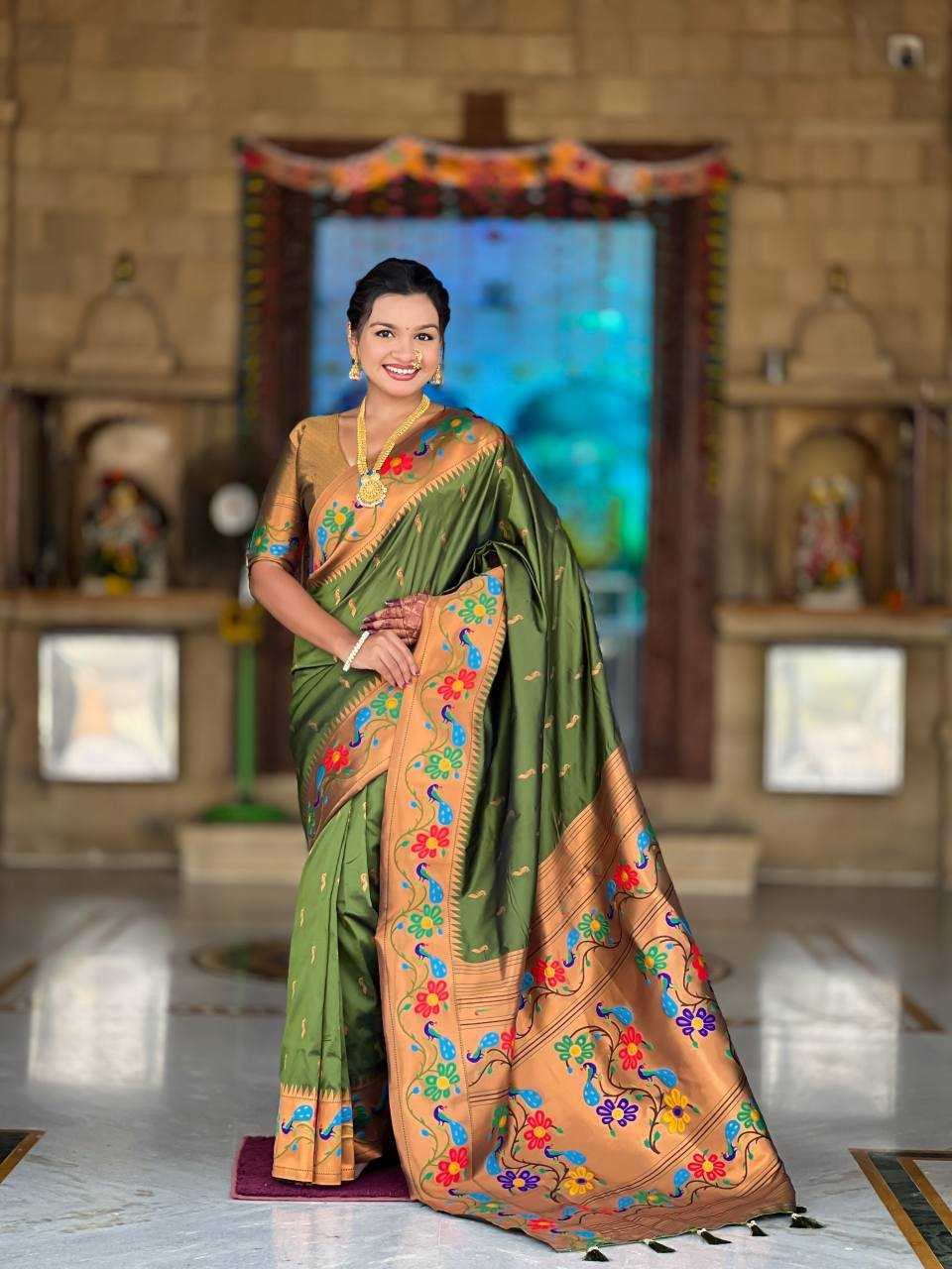 Anuradha Paithani Silk Saree in Rama