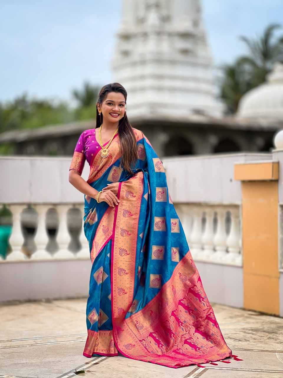 Apurva Soft Silk Saree in Peacock Blue