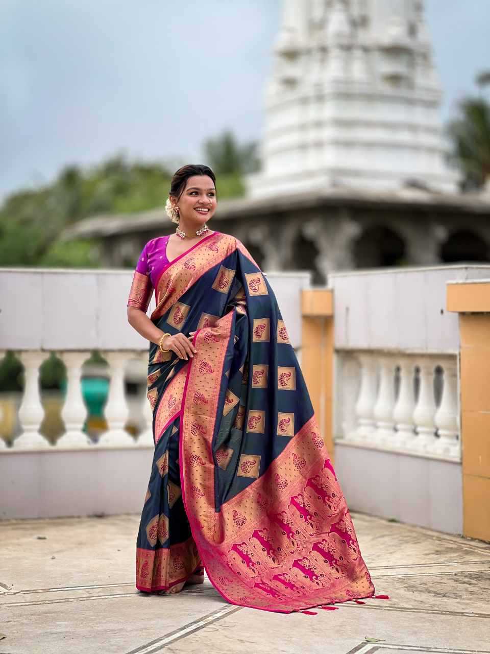 Apurva Soft Silk Saree in Peacock Blue