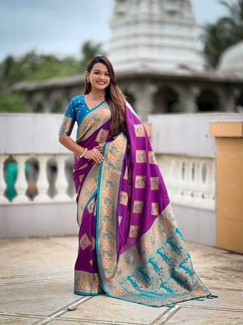 Apurva Soft Silk Saree in Peacock Blue