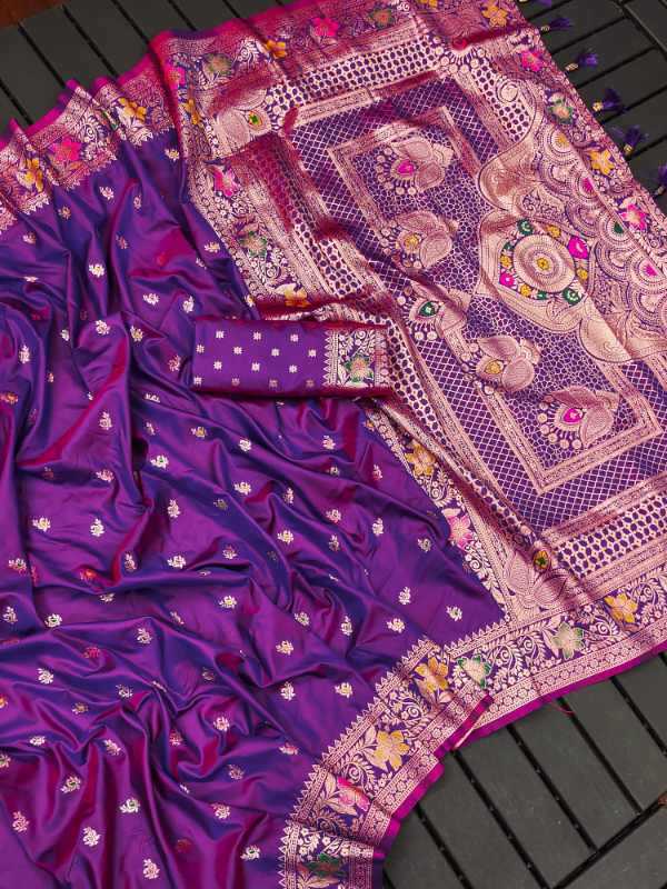 Banarasi Soft Silk Zari Border Saree in Purple