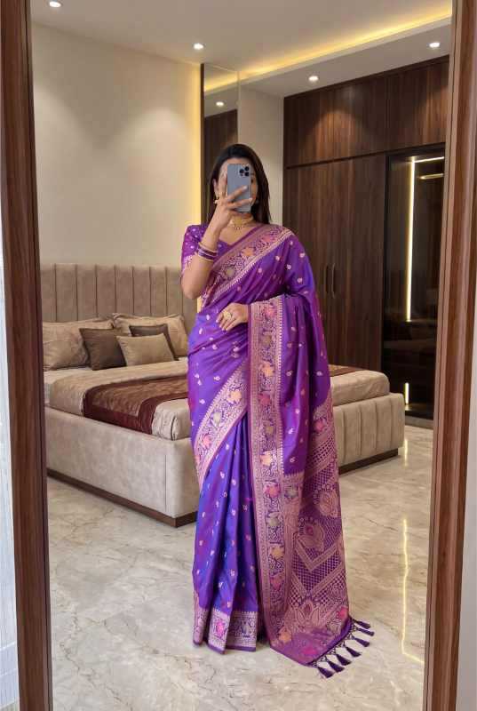 Banarasi Soft Silk Zari Border Saree in Purple