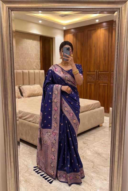 Banarasi Soft Silk Zari Border Saree in Purple