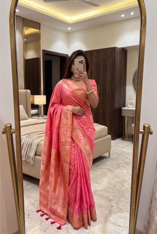 Banarasi Soft Silk Zari Border Saree in Purple