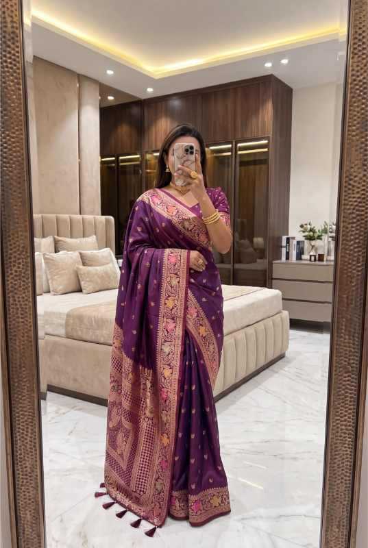 Banarasi Soft Silk Zari Border Saree in Purple