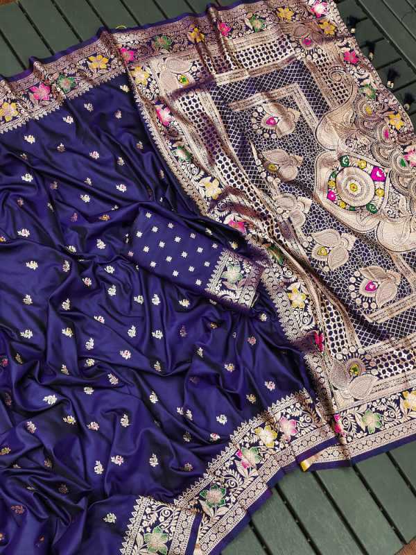 Banarasi Soft Silk Zari Border Saree in Purple