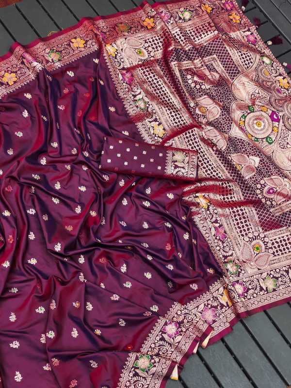 Banarasi Soft Silk Zari Border Saree in Purple