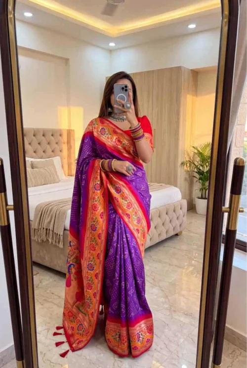 Bandhani Paithani Silk Saree