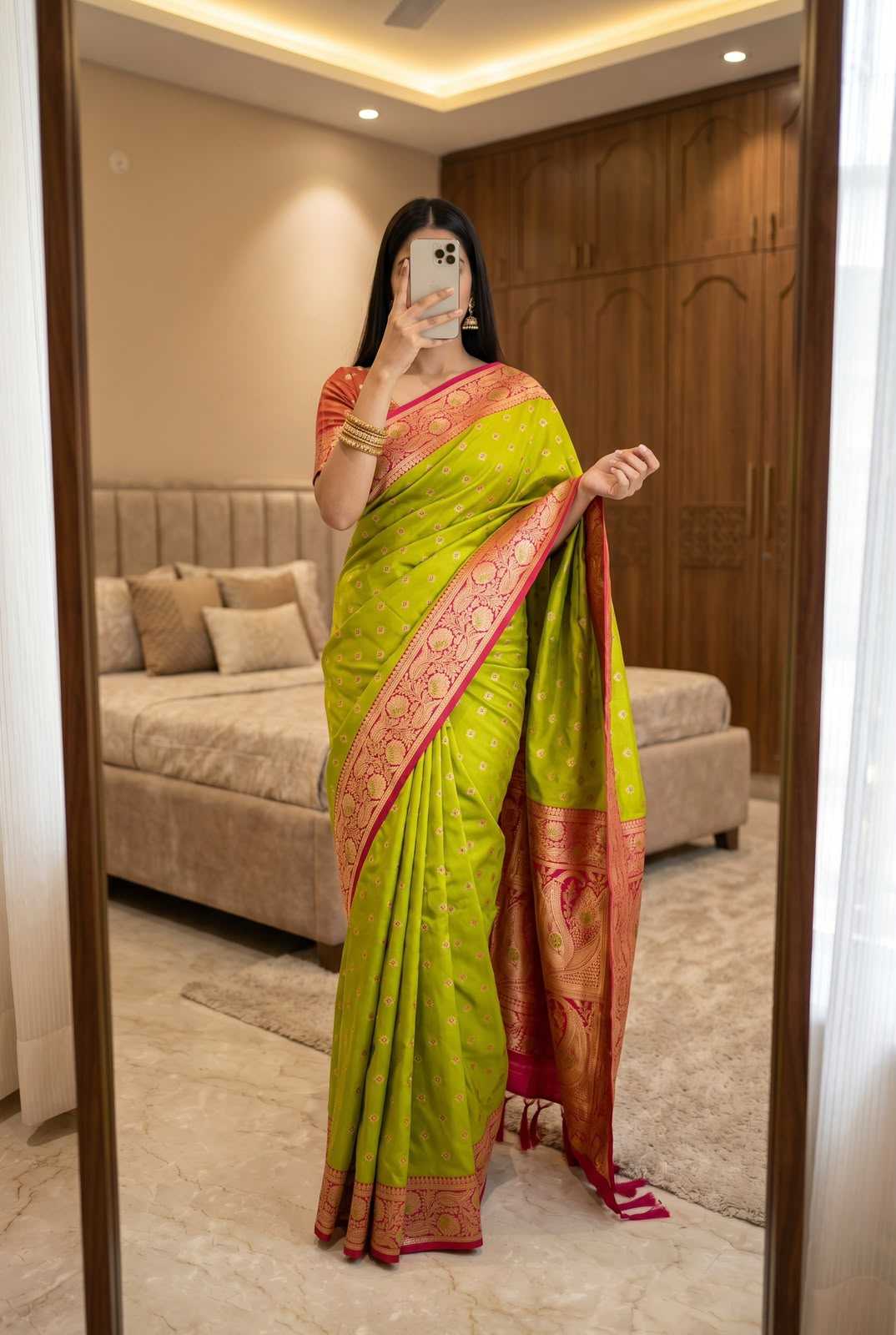 Diya Banarasi Soft Silk Saree in Dark Green