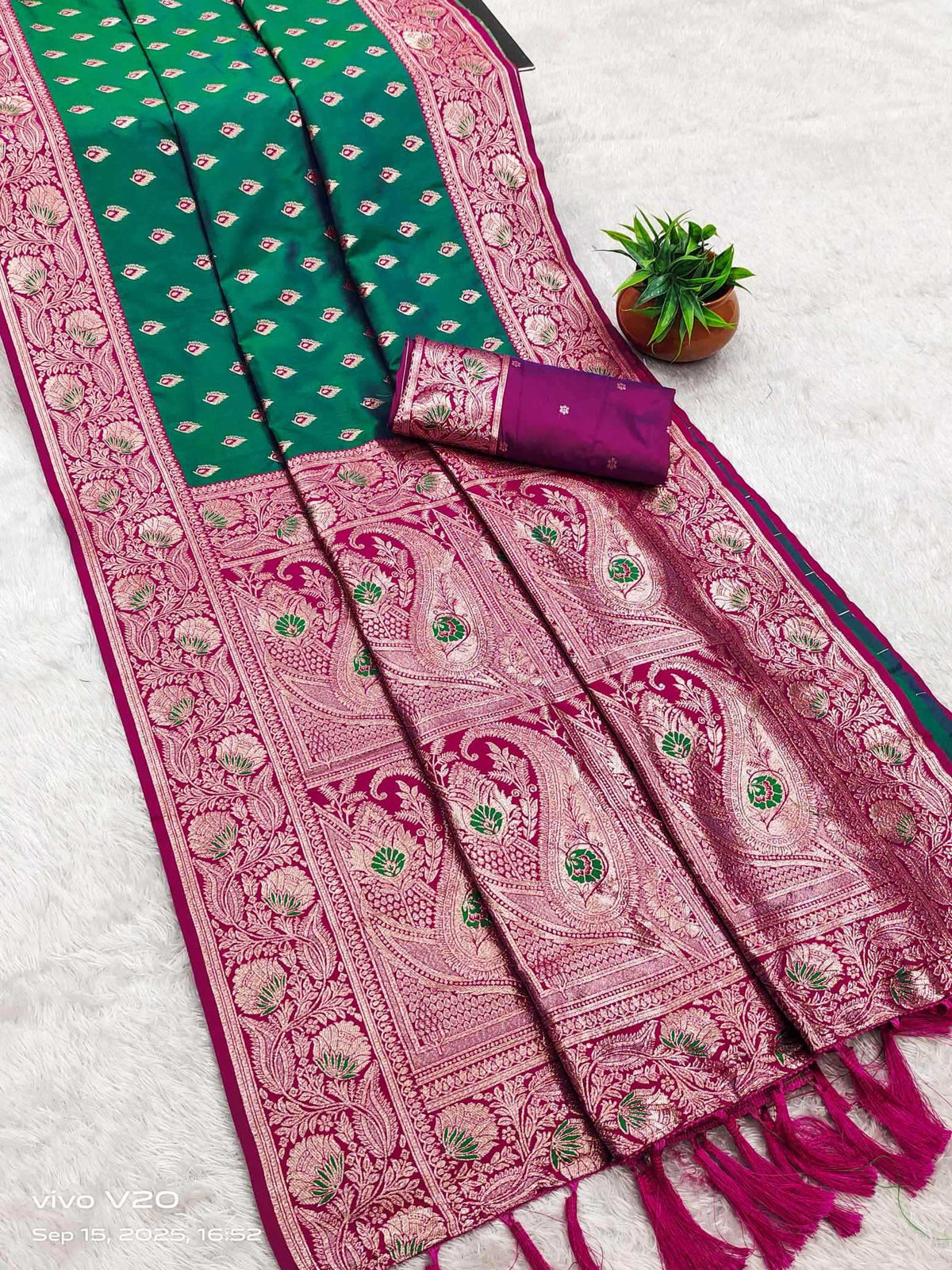 Diya Banarasi Soft Silk Saree in Dark Green