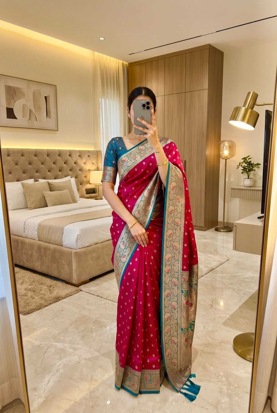 Diya Banarasi Soft Silk Saree in Dark Green