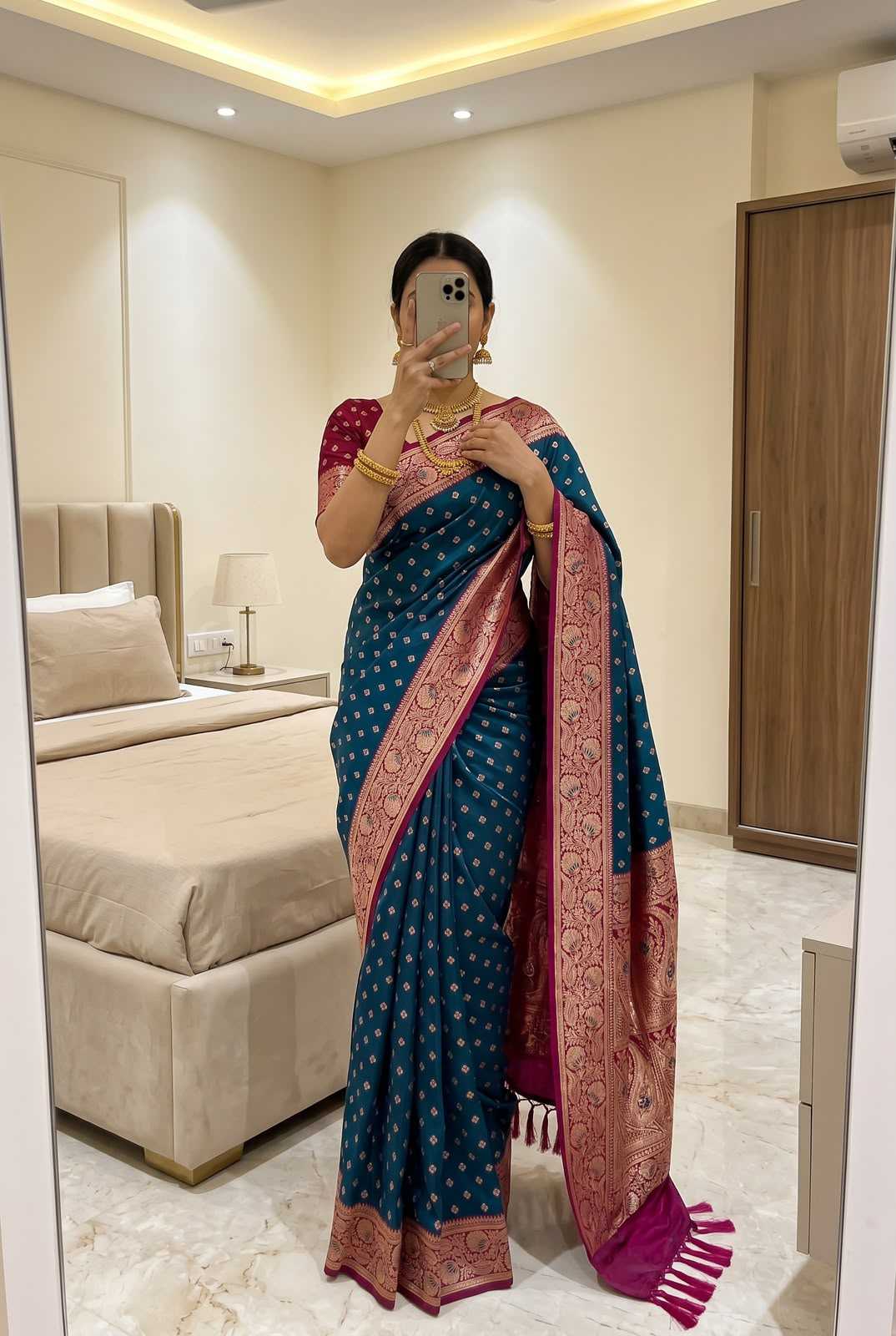 Diya Banarasi Soft Silk Saree in Dark Green
