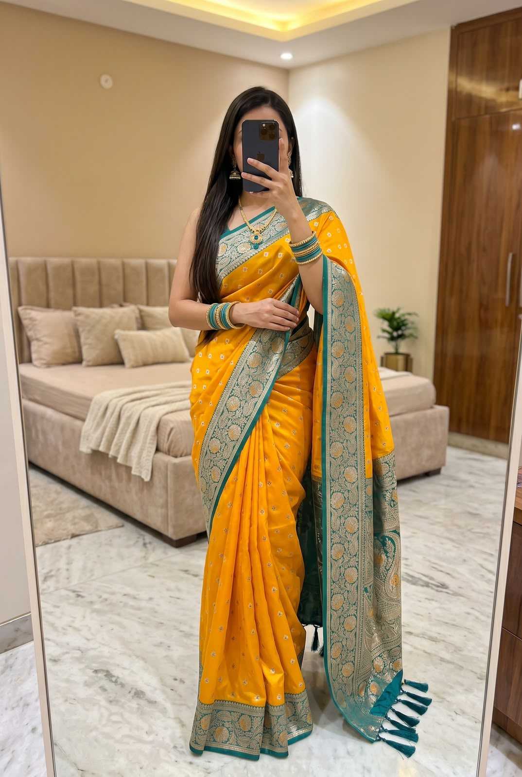 Diya Banarasi Soft Silk Saree in Dark Green