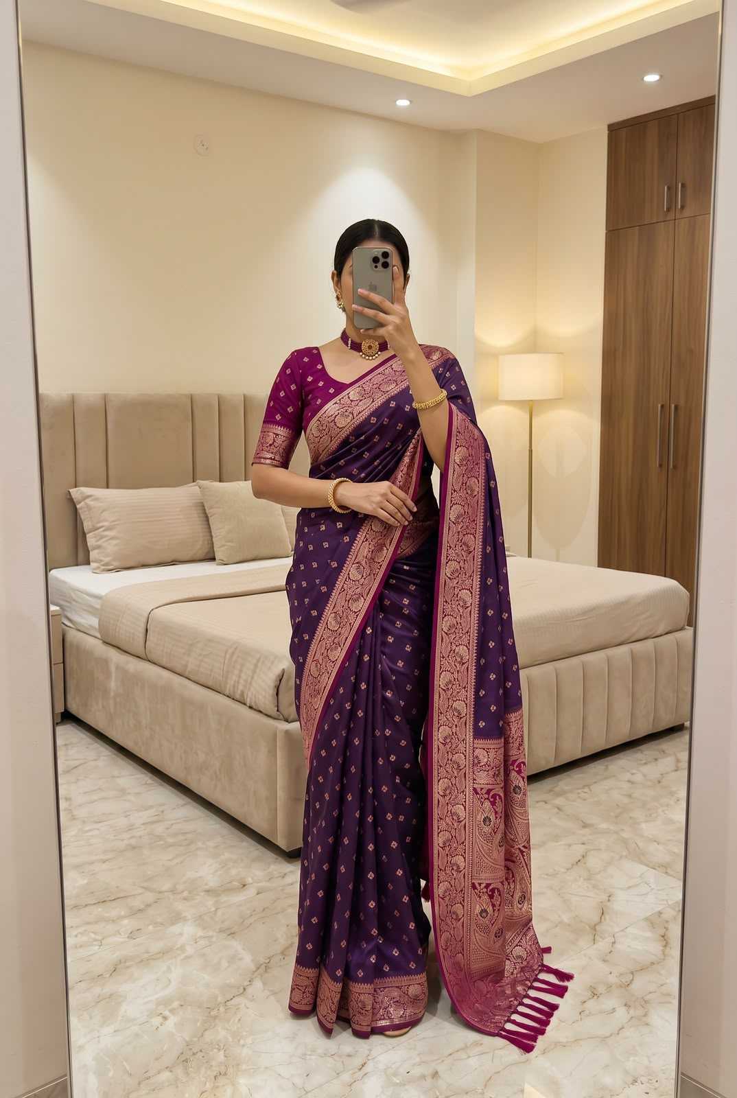 Diya Banarasi Soft Silk Saree in Dark Green