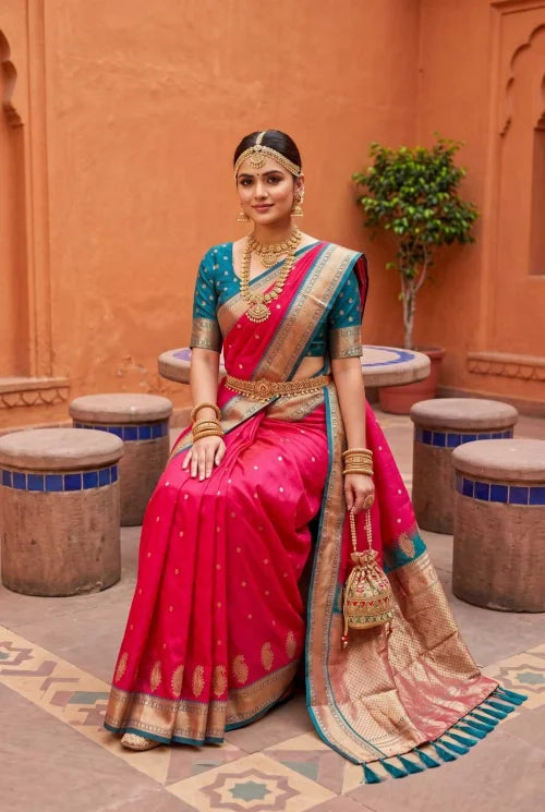 Mango Vol Banarasi Soft Silk Saree in Rust