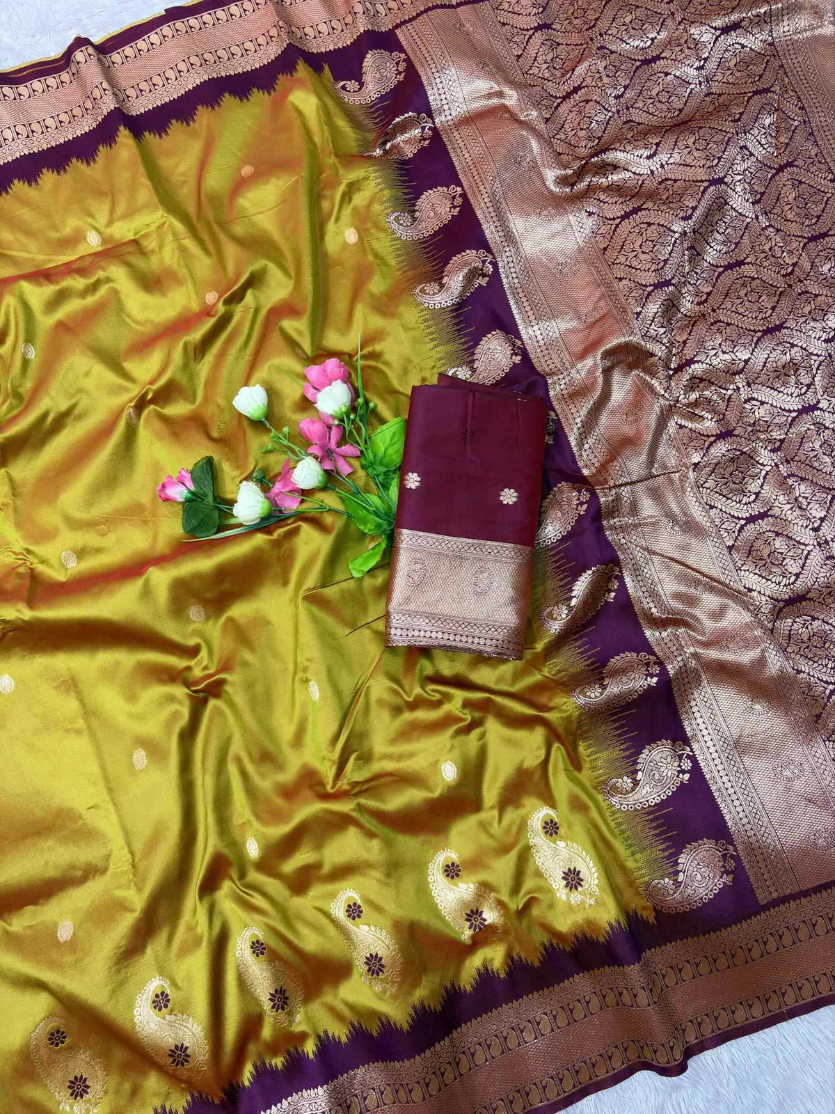 Mango Vol Banarasi Soft Silk Saree in Yellow