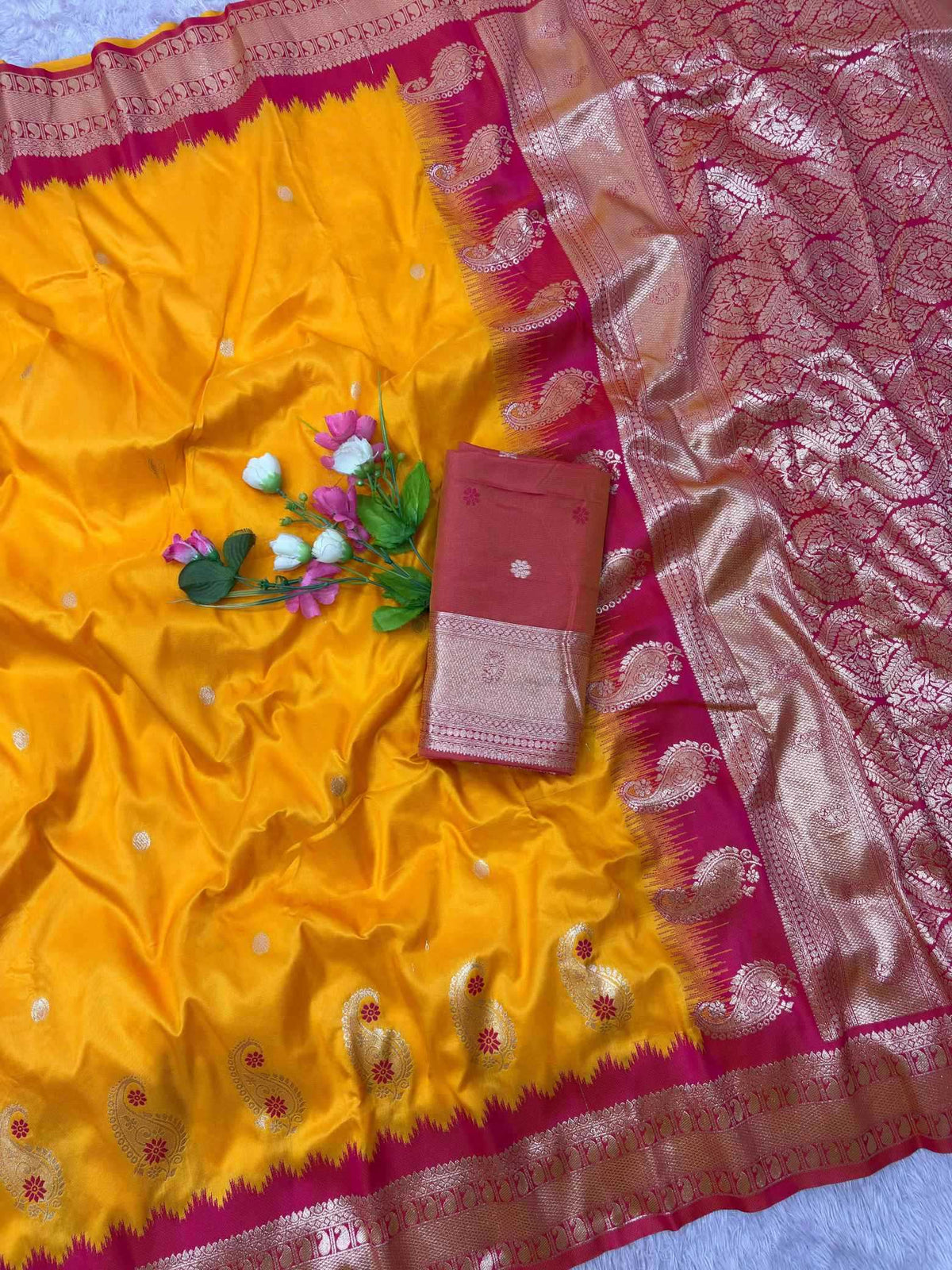 Mango Vol Banarasi Soft Silk Saree in Yellow